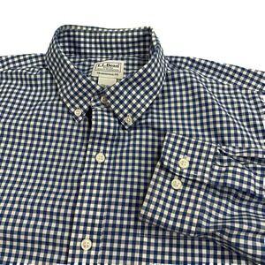 L.L. Bean Men's Traditional Fit Blue Gingham Check Button Down Shirt Medium